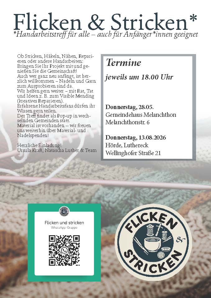 Flicken und Stricken mit Logo und QR-Code